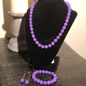 Genuine Purple Jade Necklace, Bracelet Earring Set